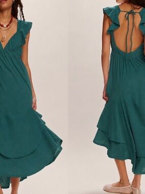 NWT Free People free-est Tropic Teal Ruffled V-Neck Maxi Dress